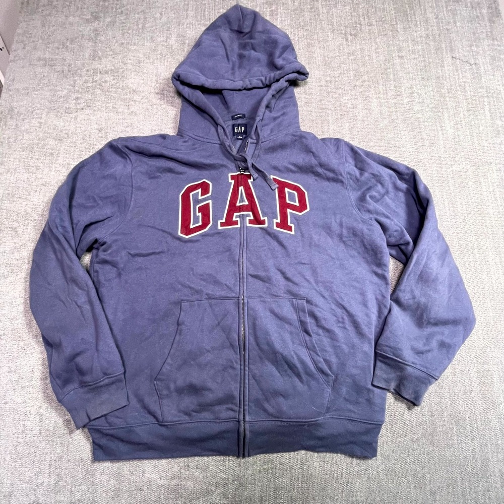 Gap Vintage Soft Hoodie Mens Large Blue Full Zip Arch Logo Relaxed Fleece Lined